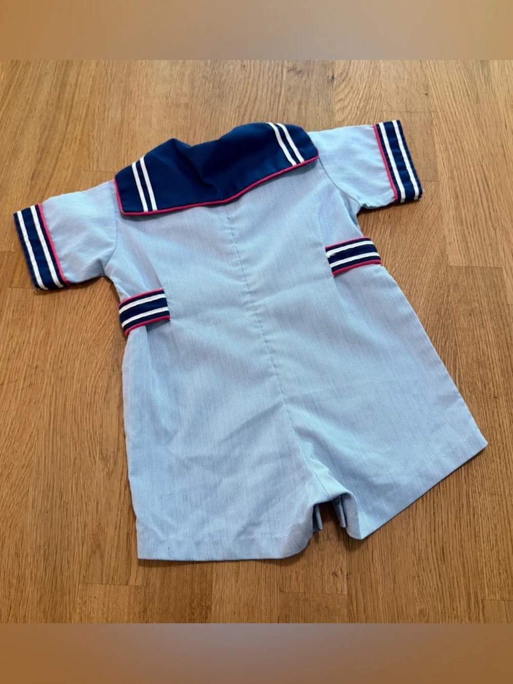 Vintage Baby 12 MONTHS Blue Nautical Shorts Romper - Picture 2 of 4